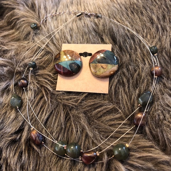 Forest tones resin floating bead jewelry set - Picture 2 of 10